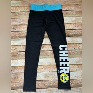Justice Black Leggings with a Glitter CHEER Graphic and Emoji